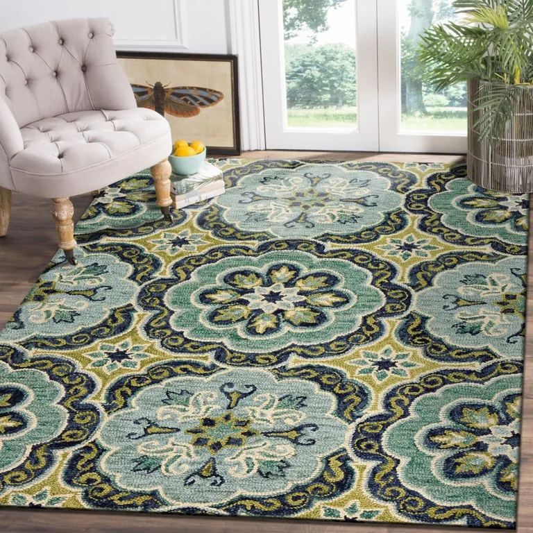 Green Floral Artwork Area Rug Photo 5