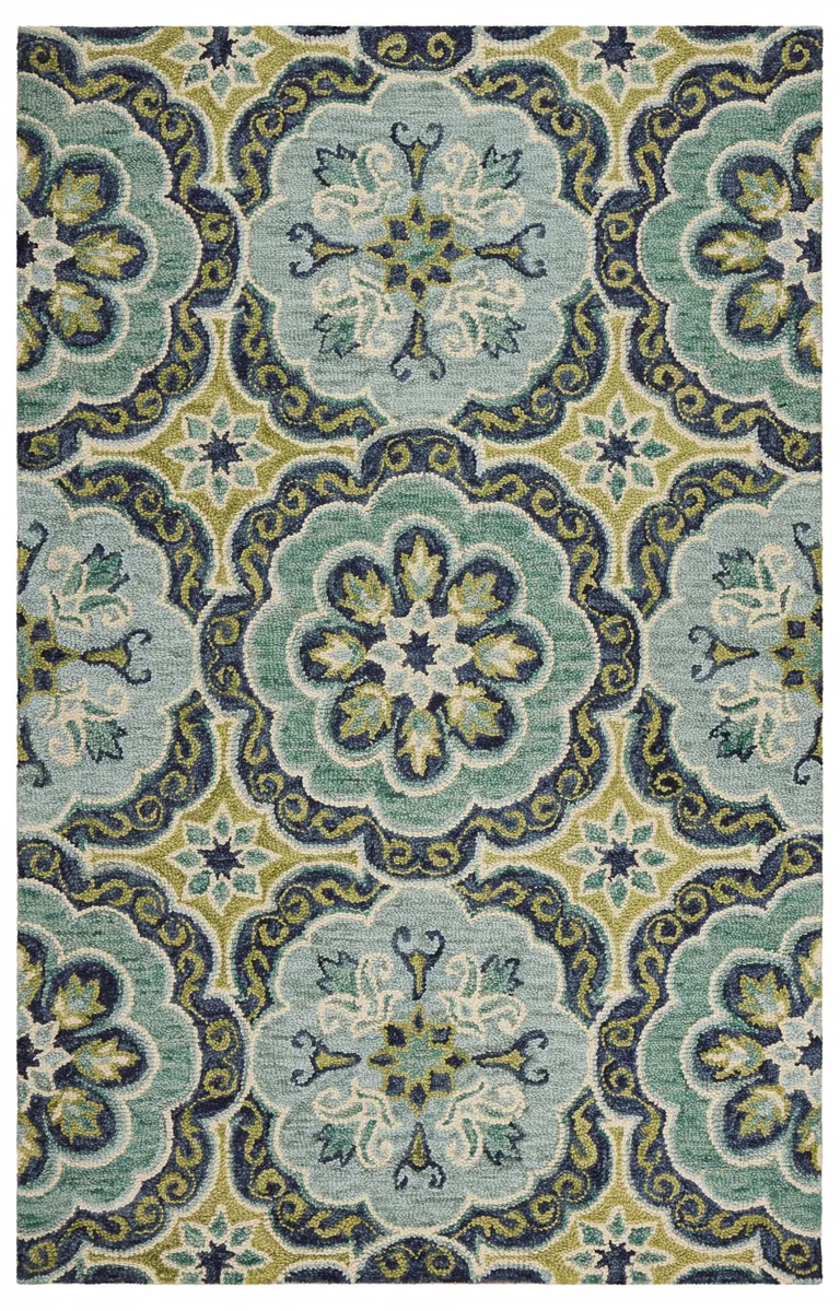 Green Floral Artwork Area Rug Photo 1