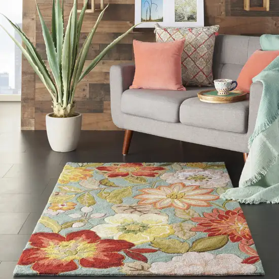 Green Floral Hand Hooked Handmade Area Rug Photo 8