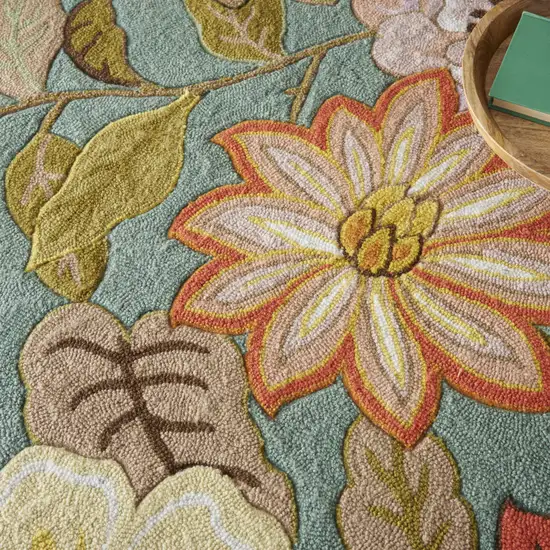 Green Floral Hand Hooked Handmade Area Rug Photo 6