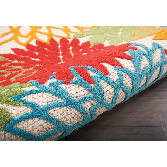 Ivory Blue and Orange Floral Indoor Outdoor Area Rug Photo 6