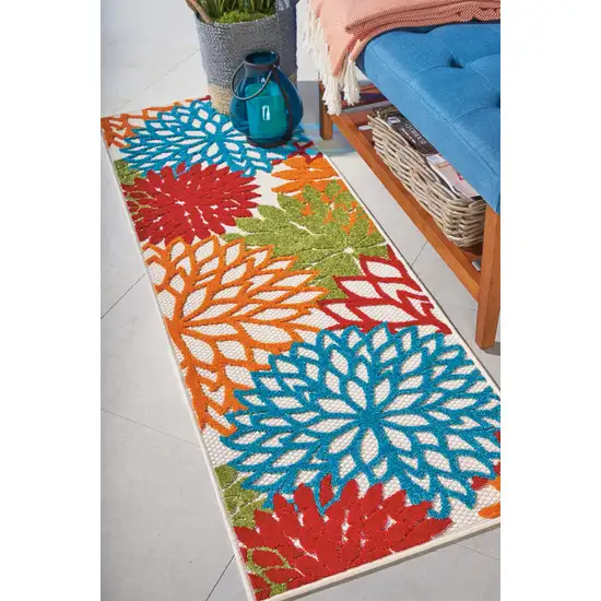 Ivory Blue and Orange Floral Indoor Outdoor Area Rug Photo 9