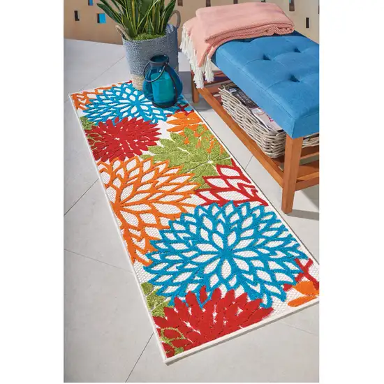 Ivory Blue and Orange Floral Indoor Outdoor Area Rug Photo 8