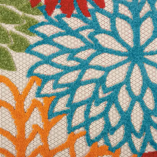 Ivory Blue and Orange Floral Indoor Outdoor Area Rug Photo 5