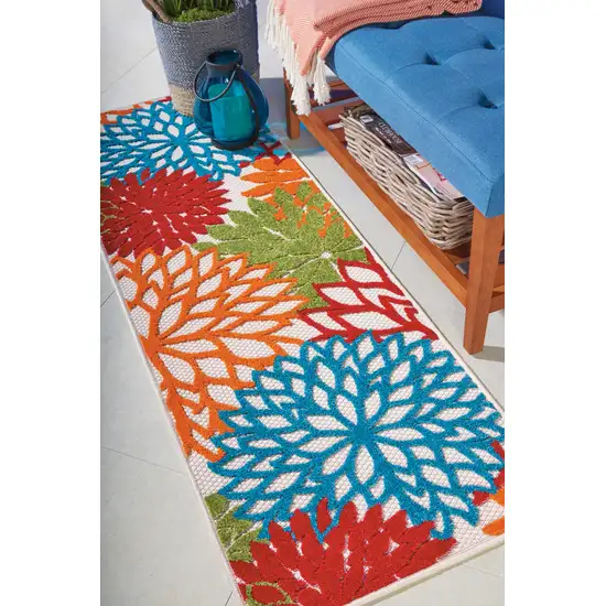 Ivory Blue and Orange Floral Indoor Outdoor Area Rug Photo 9