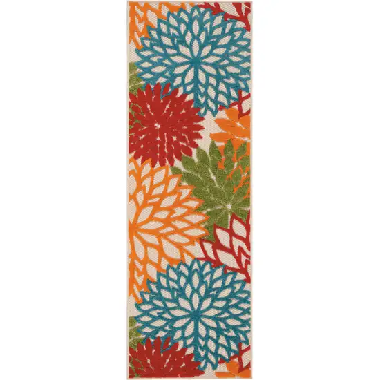 Ivory Blue and Orange Floral Indoor Outdoor Area Rug Photo 5