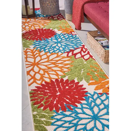 Green Floral Indoor Outdoor Runner Rug Photo 7