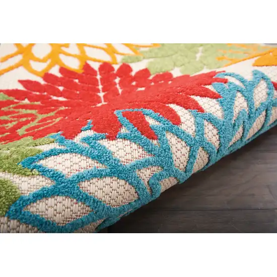 Green Floral Indoor Outdoor Runner Rug Photo 3