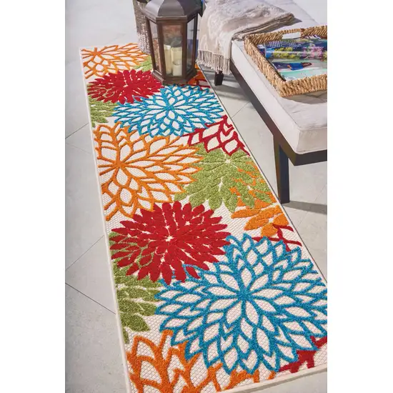 Green Floral Indoor Outdoor Runner Rug Photo 5