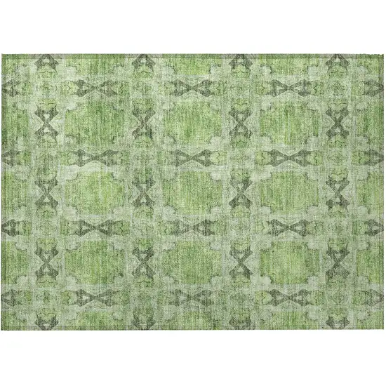 Green Floral Medallion Washable Non Skid Indoor Outdoor Area Rug Photo 5