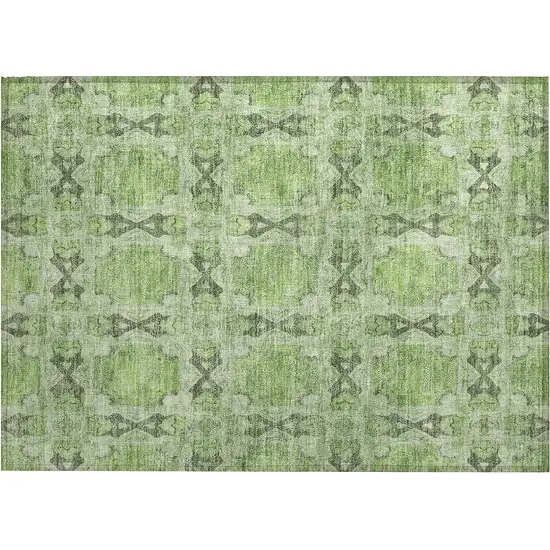 Green Floral Medallion Washable Non Skid Indoor Outdoor Area Rug Photo 2