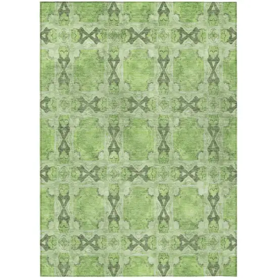 Green Floral Medallion Washable Non Skid Indoor Outdoor Area Rug Photo 2