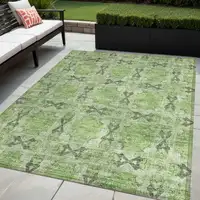 Photo of Green Floral Medallion Washable Non Skid Indoor Outdoor Area Rug