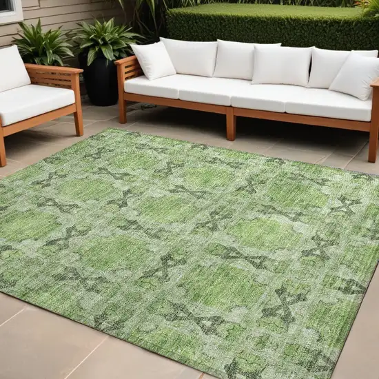 Green Floral Medallion Washable Non Skid Indoor Outdoor Area Rug Photo 1