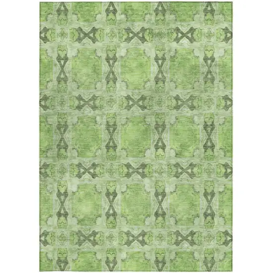 Green Floral Medallion Washable Non Skid Indoor Outdoor Area Rug Photo 4