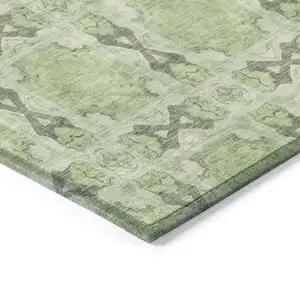 Photo of Green Floral Medallion Washable Non Skid Indoor Outdoor Area Rug