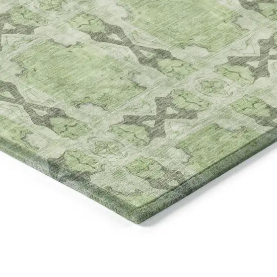 Green Floral Medallion Washable Non Skid Indoor Outdoor Area Rug Photo 7