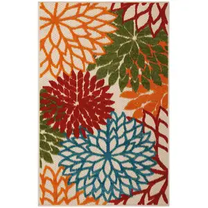 Photo of Green Floral Non Skid Indoor Outdoor Area Rug