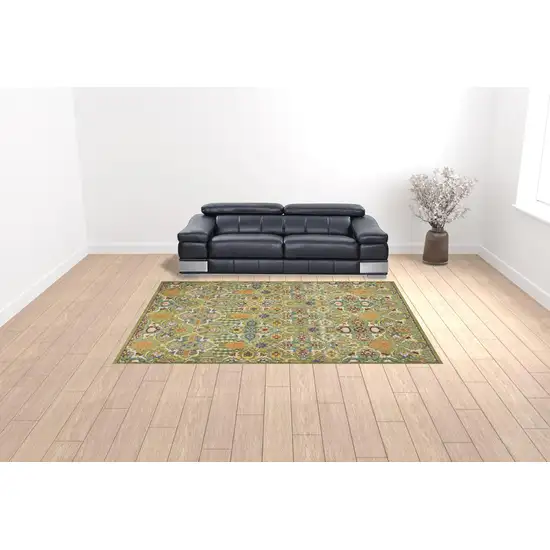 Green Floral Power Loom Area Rug Photo 2