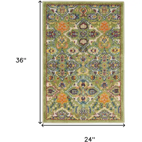 Green Floral Power Loom Area Rug Photo 3