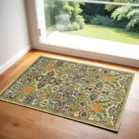 Photo of Green Floral Power Loom Area Rug