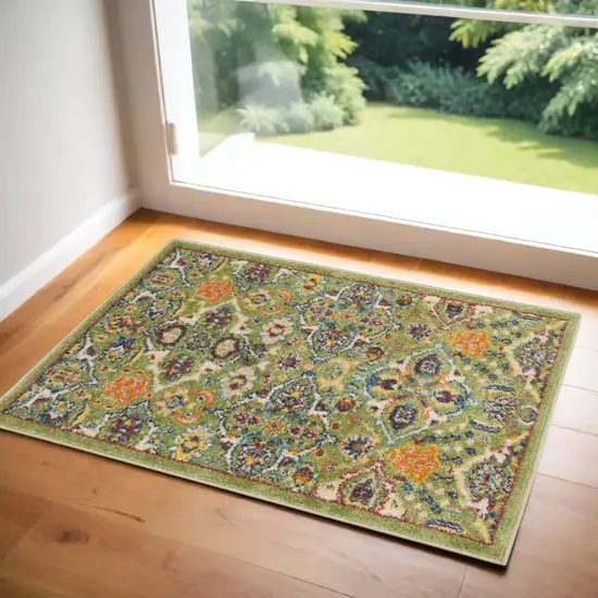 Green Floral Power Loom Area Rug Photo 1