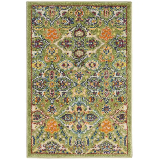 Green Floral Power Loom Area Rug Photo 2