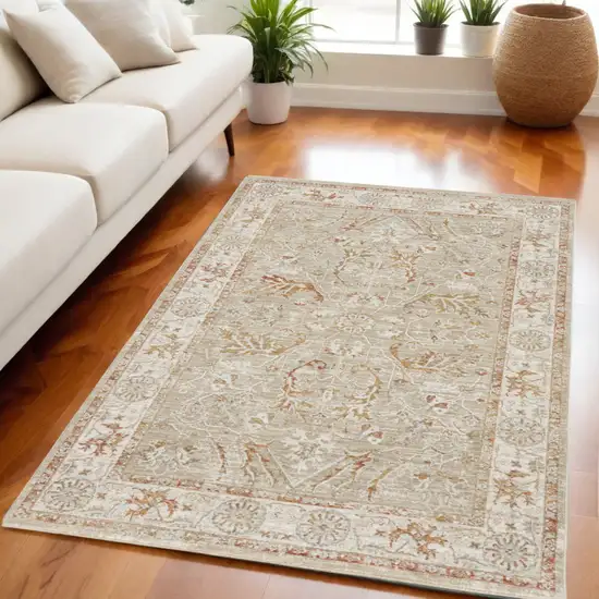 Green Floral Power Loom Distressed Area Rug Photo 1