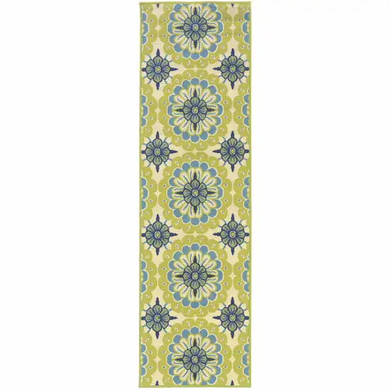 Green Floral Stain Resistant Indoor Outdoor Area Rug Photo 1