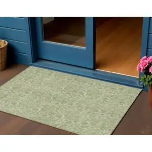 Photo of Green Floral Washable Indoor Outdoor Area Rug