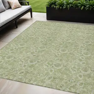 Photo of Green Floral Washable Indoor Outdoor Area Rug