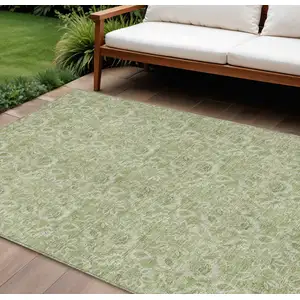 Photo of Green Floral Washable Indoor Outdoor Area Rug