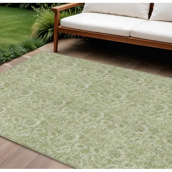 Green Floral Washable Indoor Outdoor Area Rug Photo 1