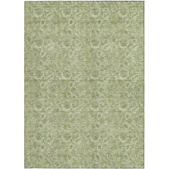 Green Floral Washable Indoor Outdoor Area Rug Photo 6