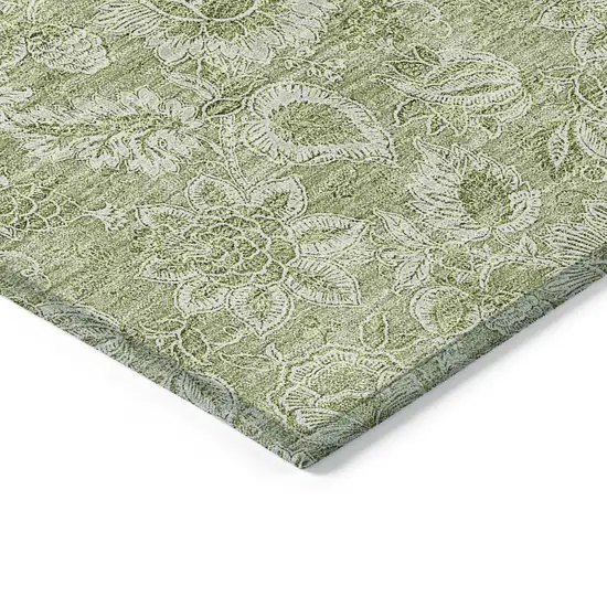 Green Floral Washable Indoor Outdoor Area Rug Photo 4