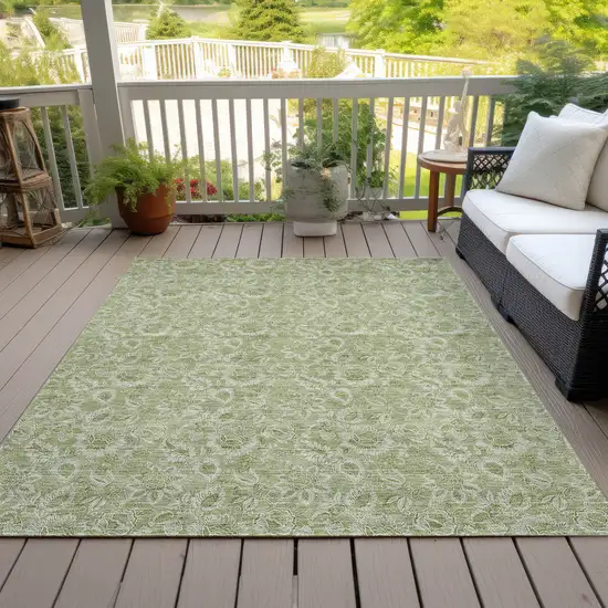 Green Floral Washable Indoor Outdoor Area Rug Photo 7