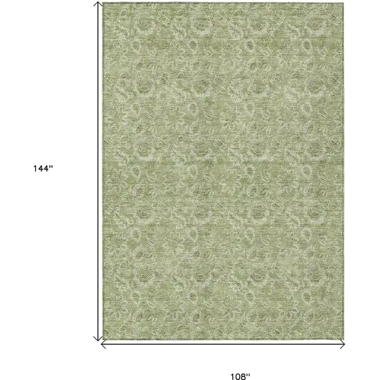 Green Floral Washable Indoor Outdoor Area Rug Photo 3