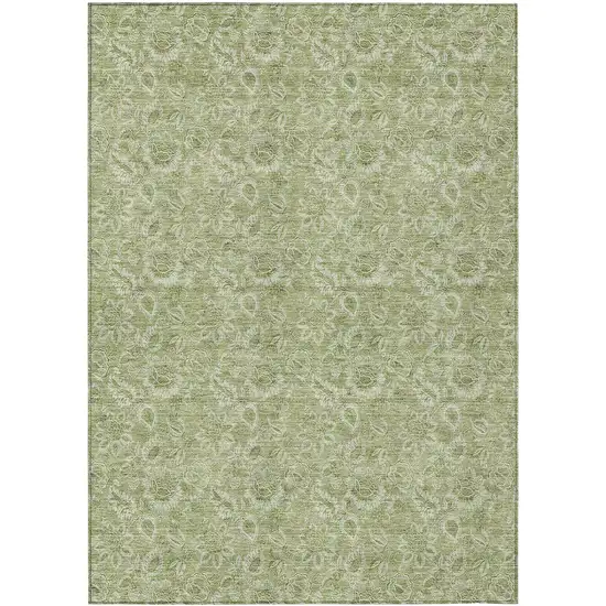 Green Floral Washable Indoor Outdoor Area Rug Photo 2