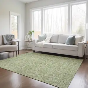 Photo of Green Floral Washable Indoor Outdoor Area Rug