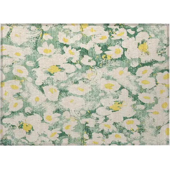 Green Floral Washable Non Skid Indoor Outdoor Area Rug Photo 5