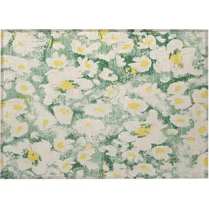 Photo of Green Floral Washable Non Skid Indoor Outdoor Area Rug