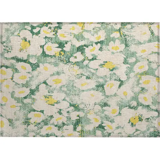 Green Floral Washable Non Skid Indoor Outdoor Area Rug Photo 2