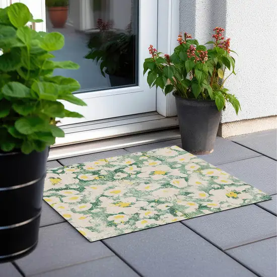 Green Floral Washable Non Skid Indoor Outdoor Area Rug Photo 9