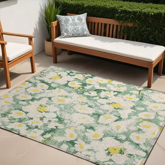 Green Floral Washable Non Skid Indoor Outdoor Area Rug Photo 1