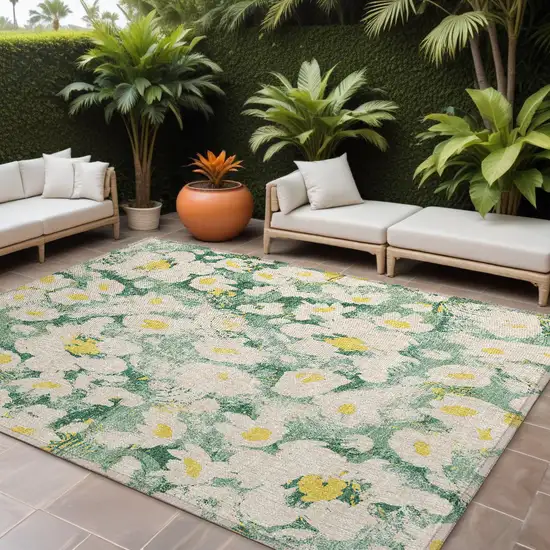 Green Floral Washable Non Skid Indoor Outdoor Area Rug Photo 1