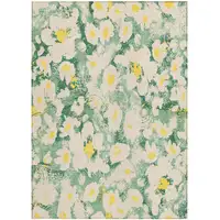 Photo of Green Floral Washable Non Skid Indoor Outdoor Area Rug