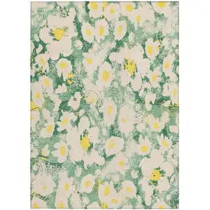 Photo of Green Floral Washable Non Skid Indoor Outdoor Area Rug