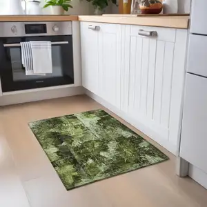 Photo of Green Floral Washable Non Skid Indoor Outdoor Area Rug