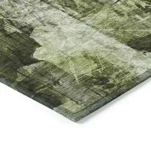 Photo of Green Floral Washable Non Skid Indoor Outdoor Area Rug