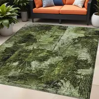 Photo of Green Floral Washable Non Skid Indoor Outdoor Area Rug